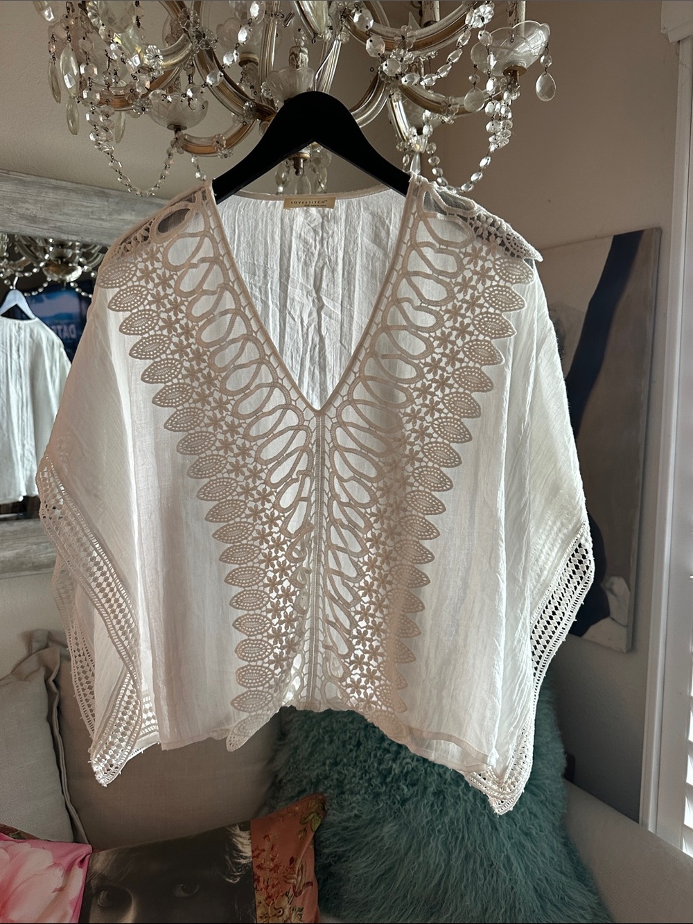 lovestitch White Crochet V-Neck Tunic